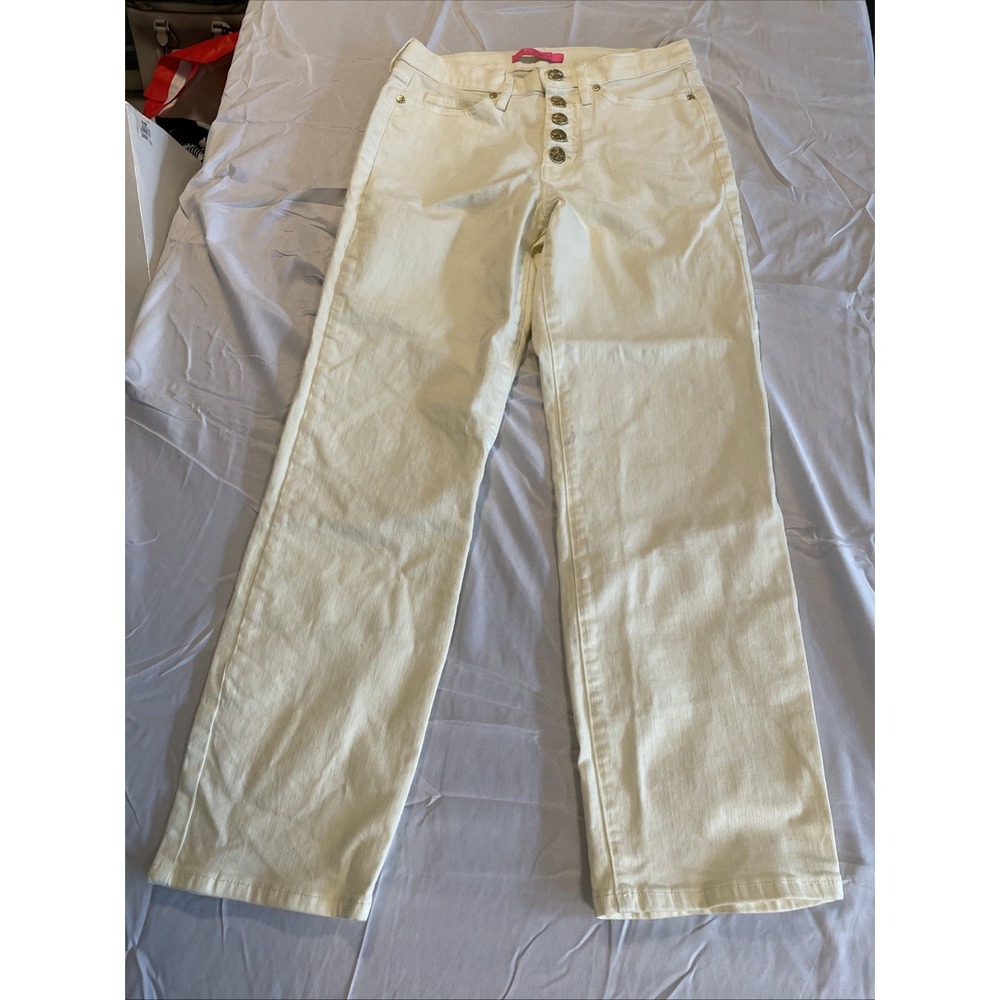 Lilly Pulitzer Womens Off White High Rise Button‎ Fly Straight Leg Jeans Size 2